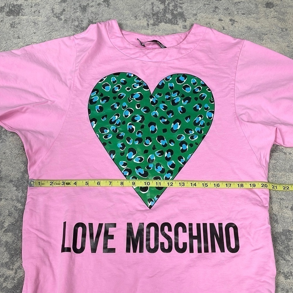 Love Moschino Abito Logo Tee T Shirt Dress in Pink Animal Print Heart Sz 4 - Picture 11 of 14